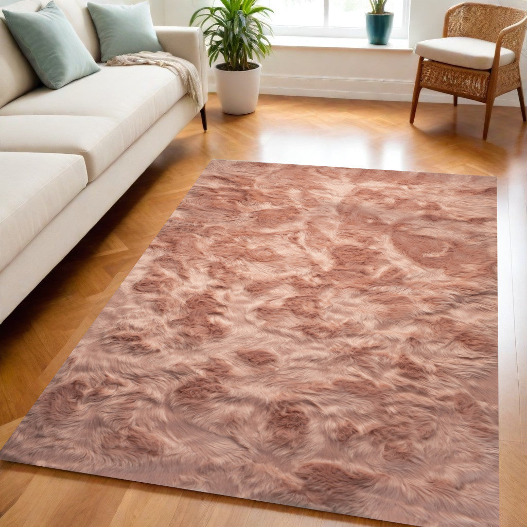 5' X 8' Dusty Rose Faux Fur Non Skid Area Rug