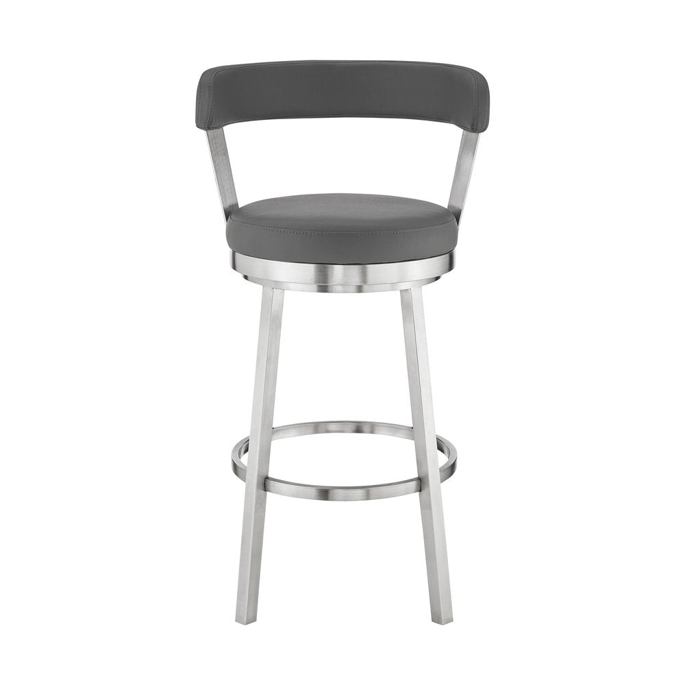 26" Gray And Silver Fabric And Iron Backless Counter Height Swivel Bar Chair