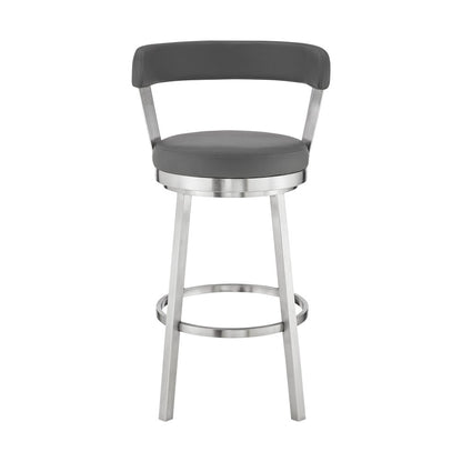 26" Gray And Silver Fabric And Iron Backless Counter Height Swivel Bar Chair