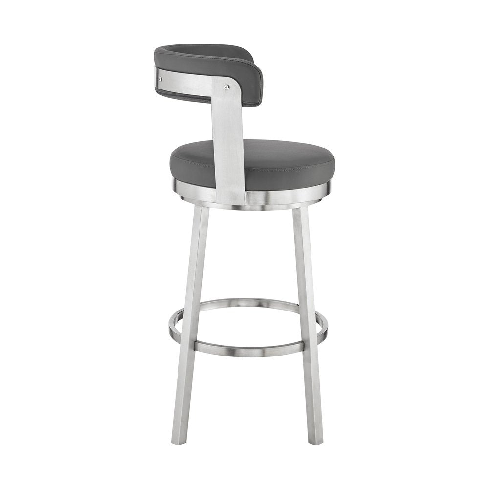 26" Gray And Silver Fabric And Iron Backless Counter Height Swivel Bar Chair