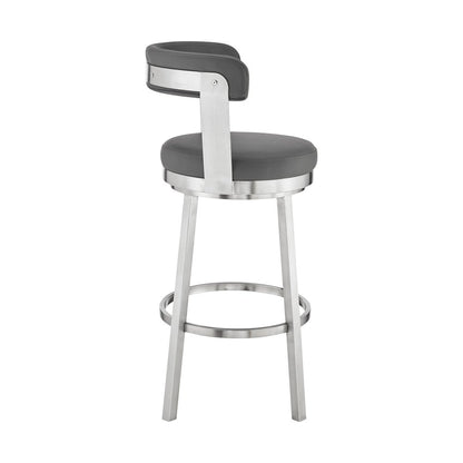 26" Gray And Silver Fabric And Iron Backless Counter Height Swivel Bar Chair