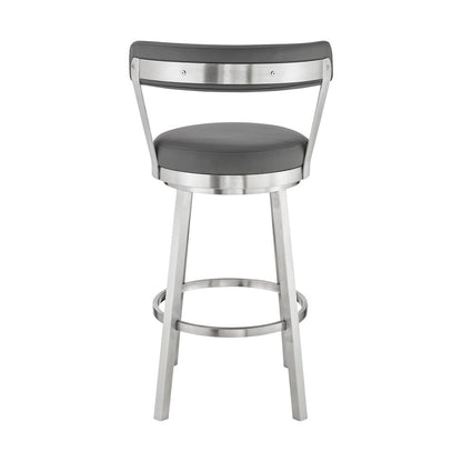 26" Gray And Silver Fabric And Iron Backless Counter Height Swivel Bar Chair