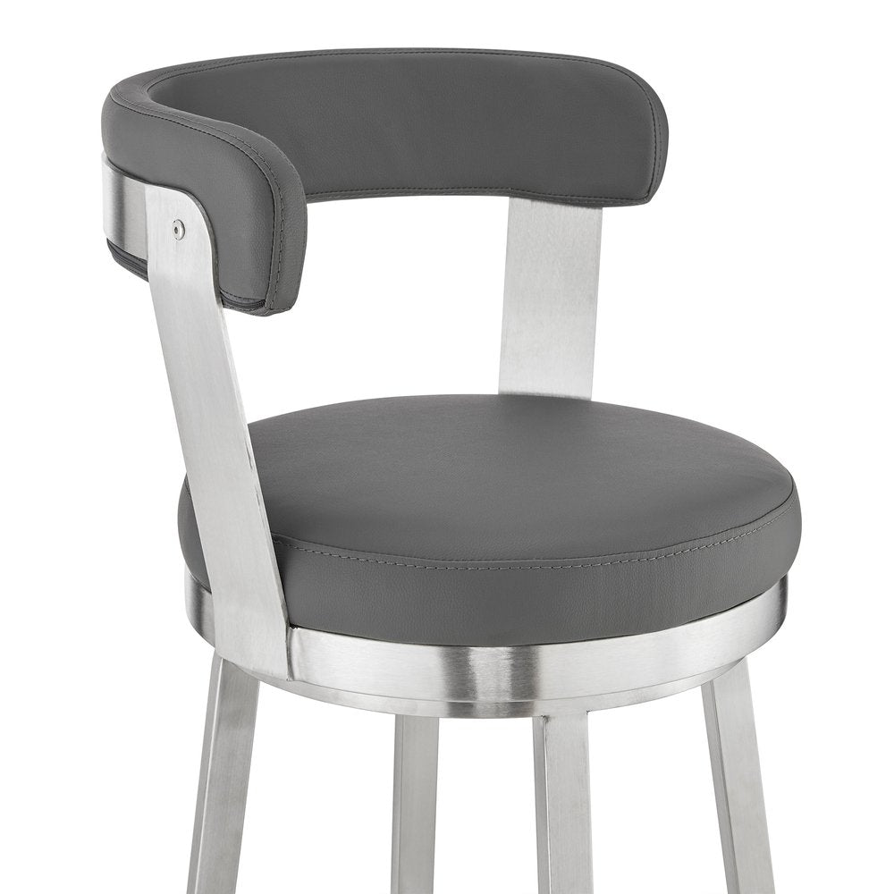 26" Gray And Silver Fabric And Iron Backless Counter Height Swivel Bar Chair