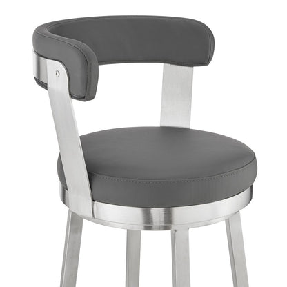26" Gray And Silver Fabric And Iron Backless Counter Height Swivel Bar Chair