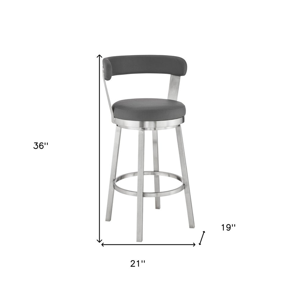 26" Gray And Silver Fabric And Iron Backless Counter Height Swivel Bar Chair
