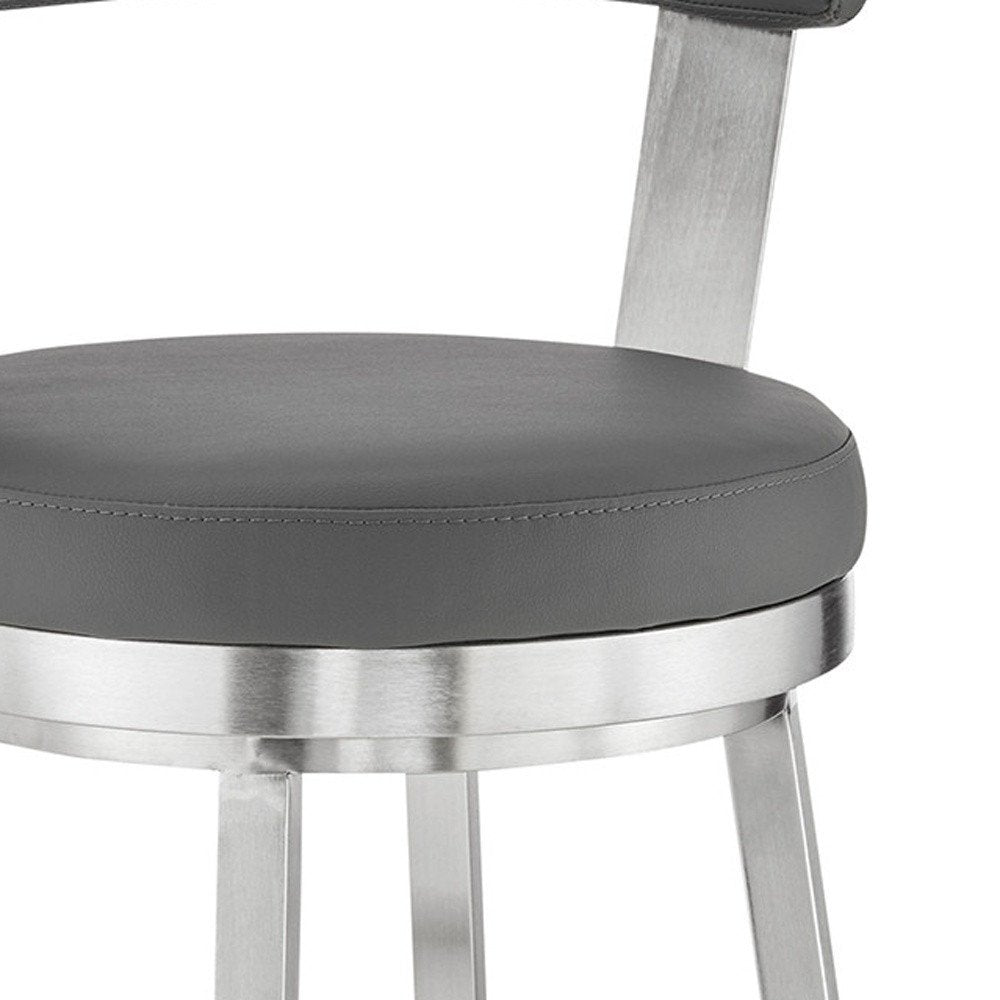 26" Gray And Silver Fabric And Iron Backless Counter Height Swivel Bar Chair