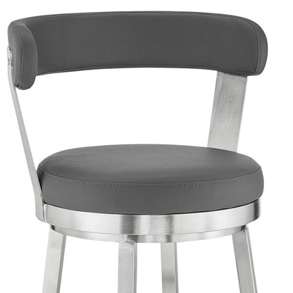 26" Gray And Silver Fabric And Iron Backless Counter Height Swivel Bar Chair