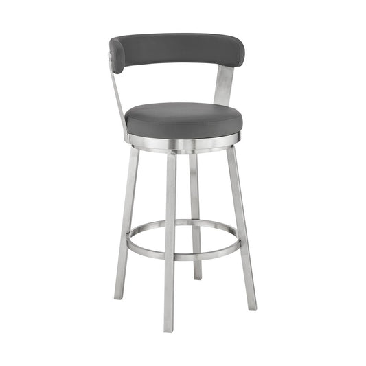 26" Gray And Silver Fabric And Iron Backless Counter Height Swivel Bar Chair