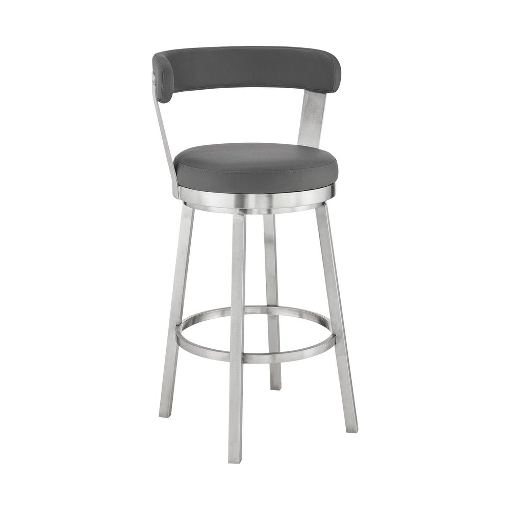 26" Gray And Silver Fabric And Iron Backless Counter Height Swivel Bar Chair