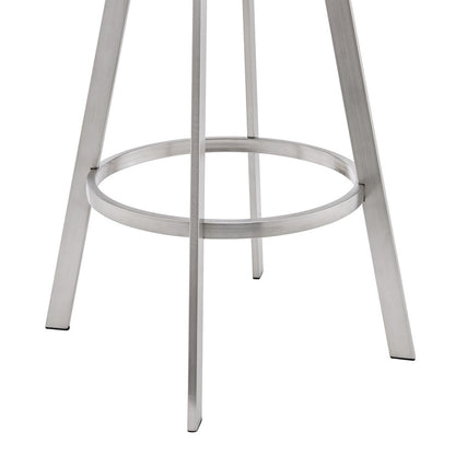 29" Gray And Silver Fabric And Iron Backless Bar Height Swivel Bar Chair
