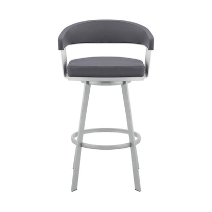29" Slate Gray And Silver Fabric And Iron Low Back Bar Height Swivel Bar Chair