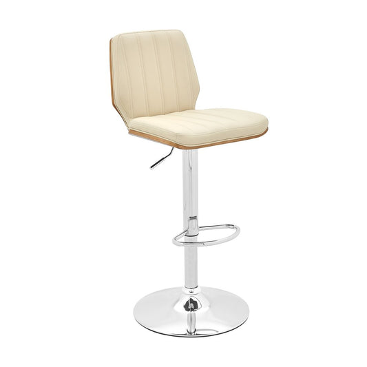 Cream And Silver Fabric And Steel Adjustable Height Swivel Bar Chair
