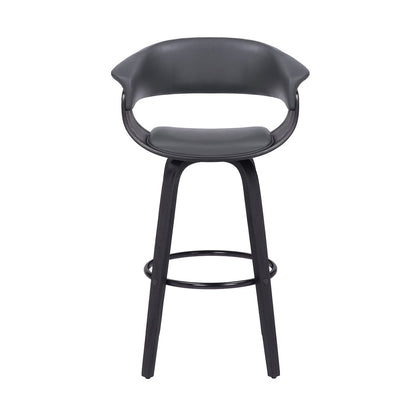 27" Gray And Black Faux Leather And Fabric And Solid Wood Low Back Counter Height Swivel Bar Chair