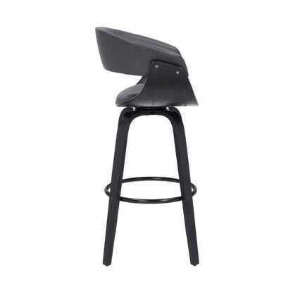 27" Gray And Black Faux Leather And Fabric And Solid Wood Low Back Counter Height Swivel Bar Chair