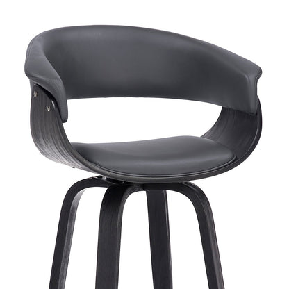 27" Gray And Black Faux Leather And Fabric And Solid Wood Low Back Counter Height Swivel Bar Chair