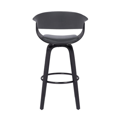 27" Gray And Black Faux Leather And Solid Wood Swivel Low Back Counter Height Bar Chair