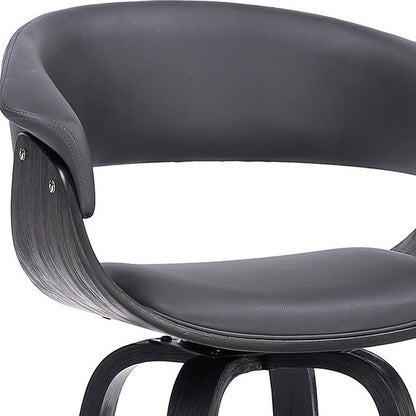 27" Gray And Black Faux Leather And Fabric And Solid Wood Low Back Counter Height Swivel Bar Chair