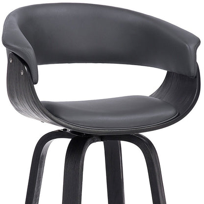 27" Gray And Black Faux Leather And Fabric And Solid Wood Low Back Counter Height Swivel Bar Chair