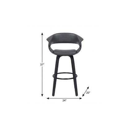 27" Gray And Black Faux Leather And Solid Wood Swivel Low Back Counter Height Bar Chair