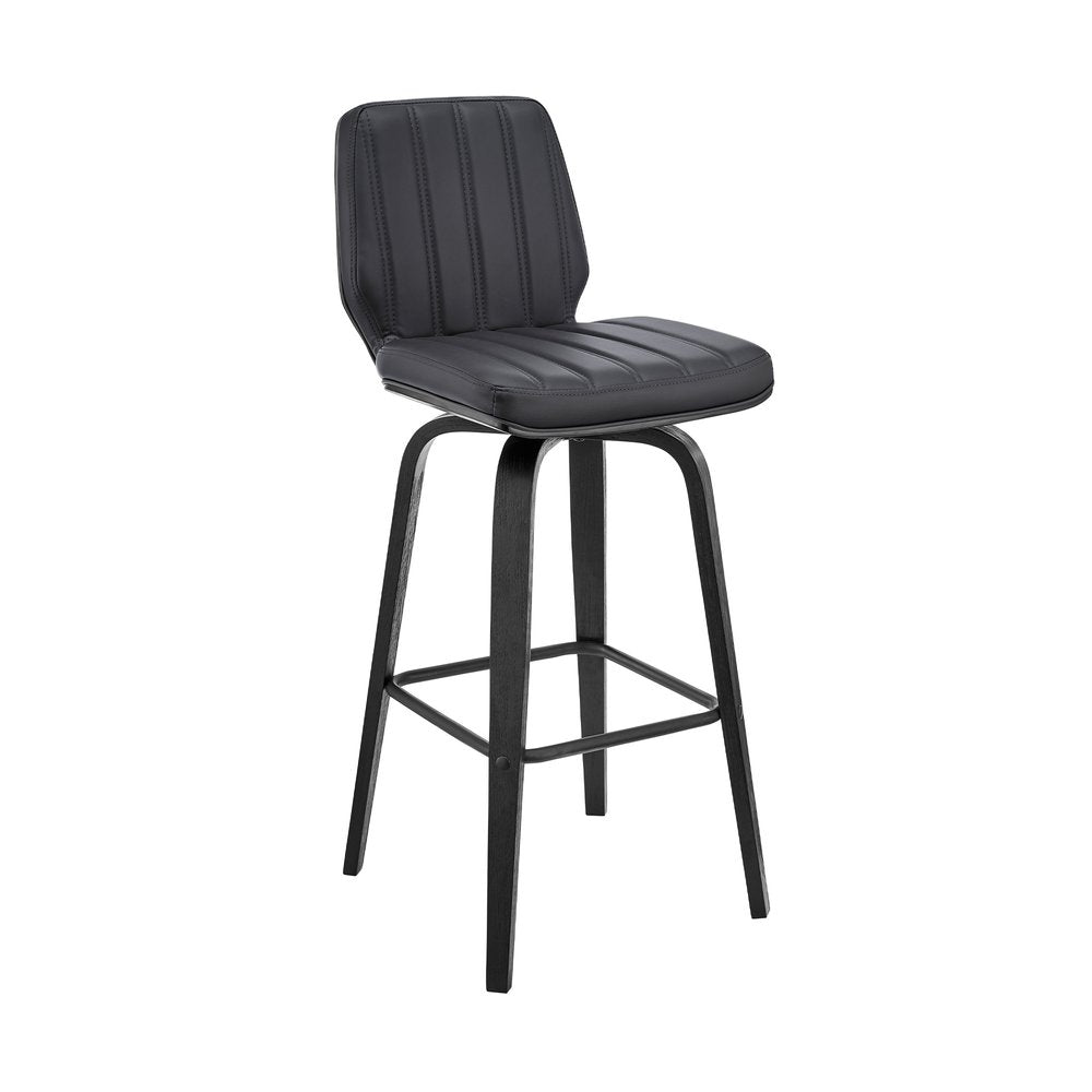 27" Gray And Black Faux Leather And Fabric And Iron Counter Height Swivel Bar Chair