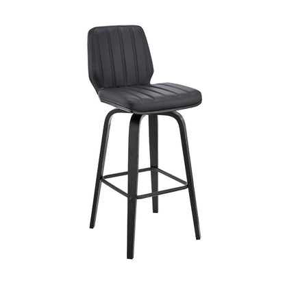 27" Gray And Black Faux Leather And Fabric And Iron Counter Height Swivel Bar Chair