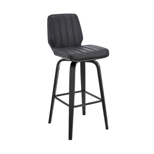 27" Gray And Black Faux Leather And Fabric And Iron Counter Height Swivel Bar Chair