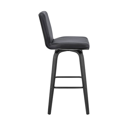 27" Gray And Black Faux Leather And Fabric And Iron Counter Height Swivel Bar Chair