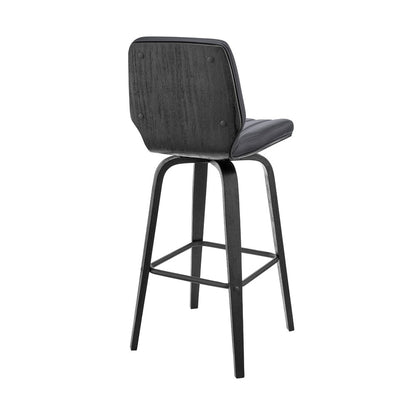 27" Gray And Black Faux Leather And Fabric And Iron Counter Height Swivel Bar Chair