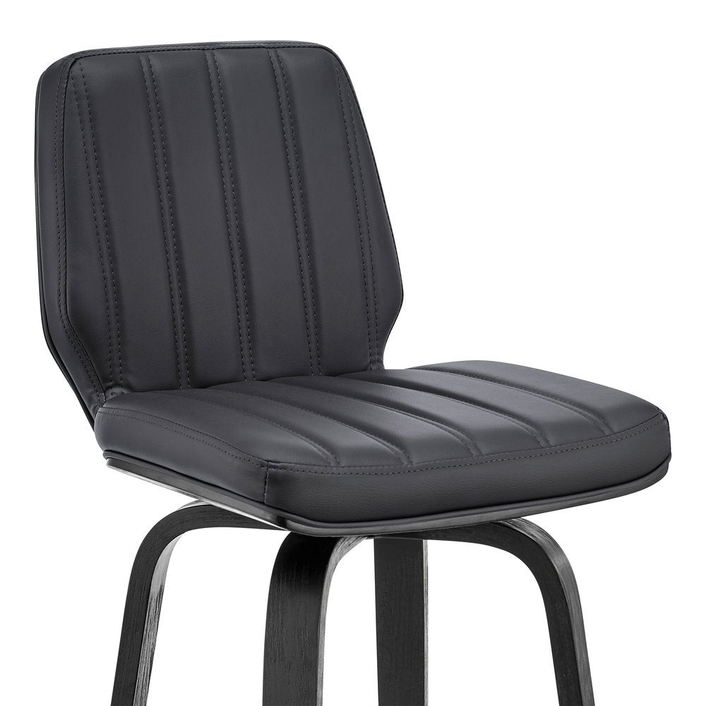 27" Gray And Black Faux Leather And Fabric And Iron Counter Height Swivel Bar Chair