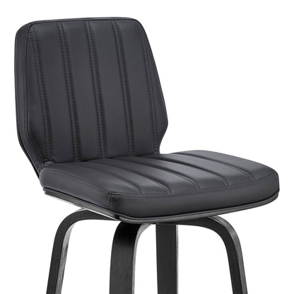 27" Gray And Black Faux Leather And Fabric And Iron Counter Height Swivel Bar Chair