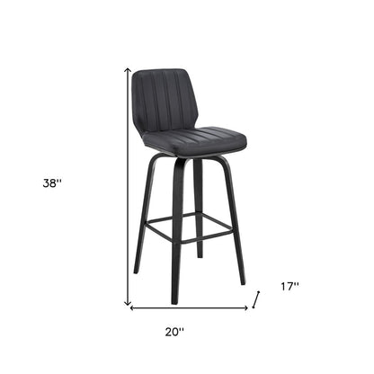 27" Gray And Black Faux Leather And Fabric And Iron Counter Height Swivel Bar Chair