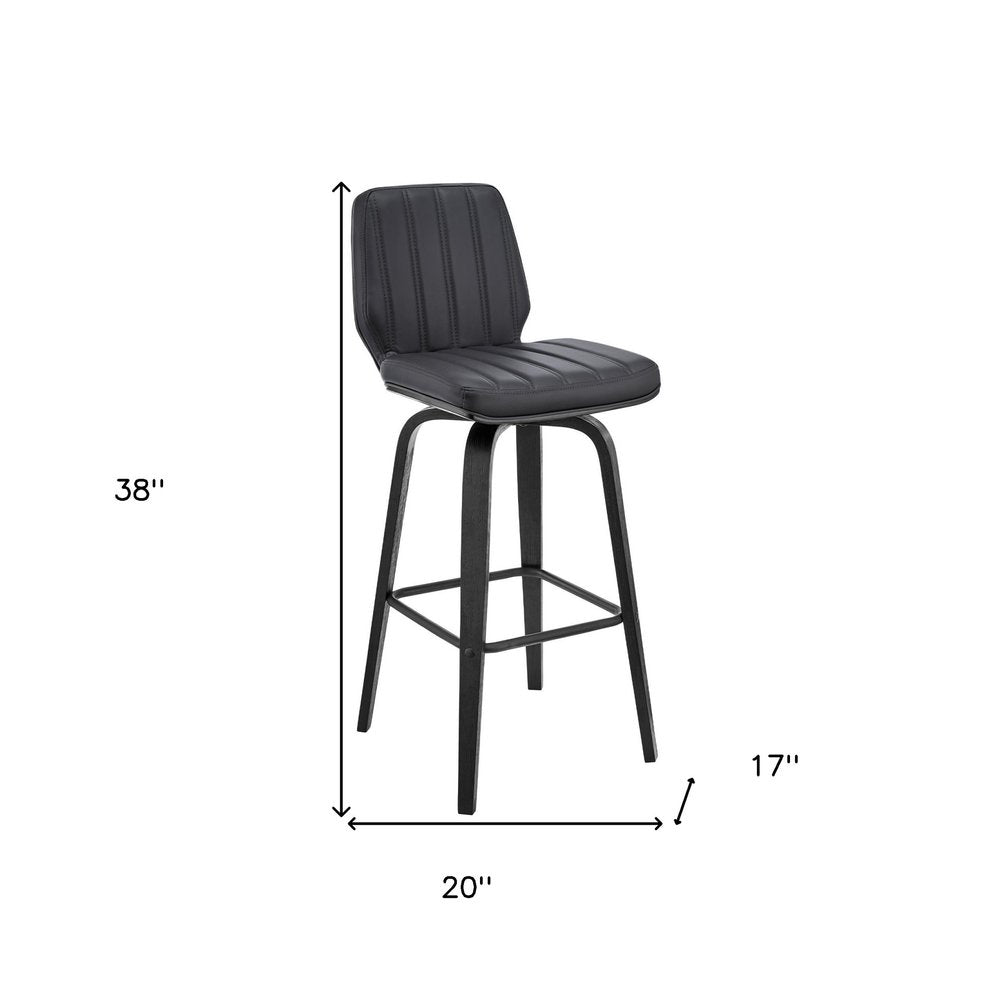 27" Gray And Black Faux Leather And Fabric And Iron Counter Height Swivel Bar Chair