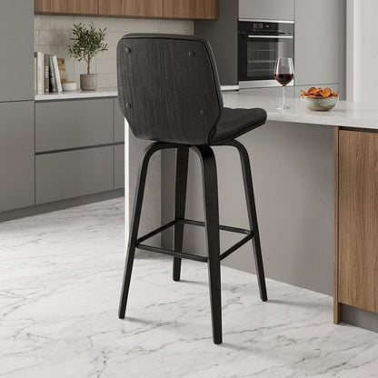 27" Gray and Black Faux Leather and Iron Counter Height Swivel Bar Chair