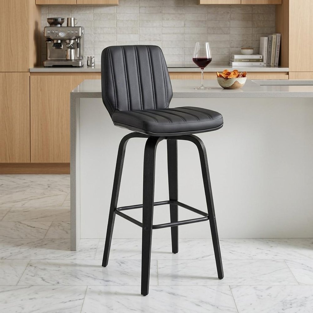 27" Gray and Black Faux Leather and Iron Counter Height Swivel Bar Chair