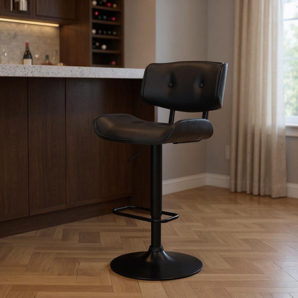 25" Black Iron Swivel Adjustable Height Bar Chair