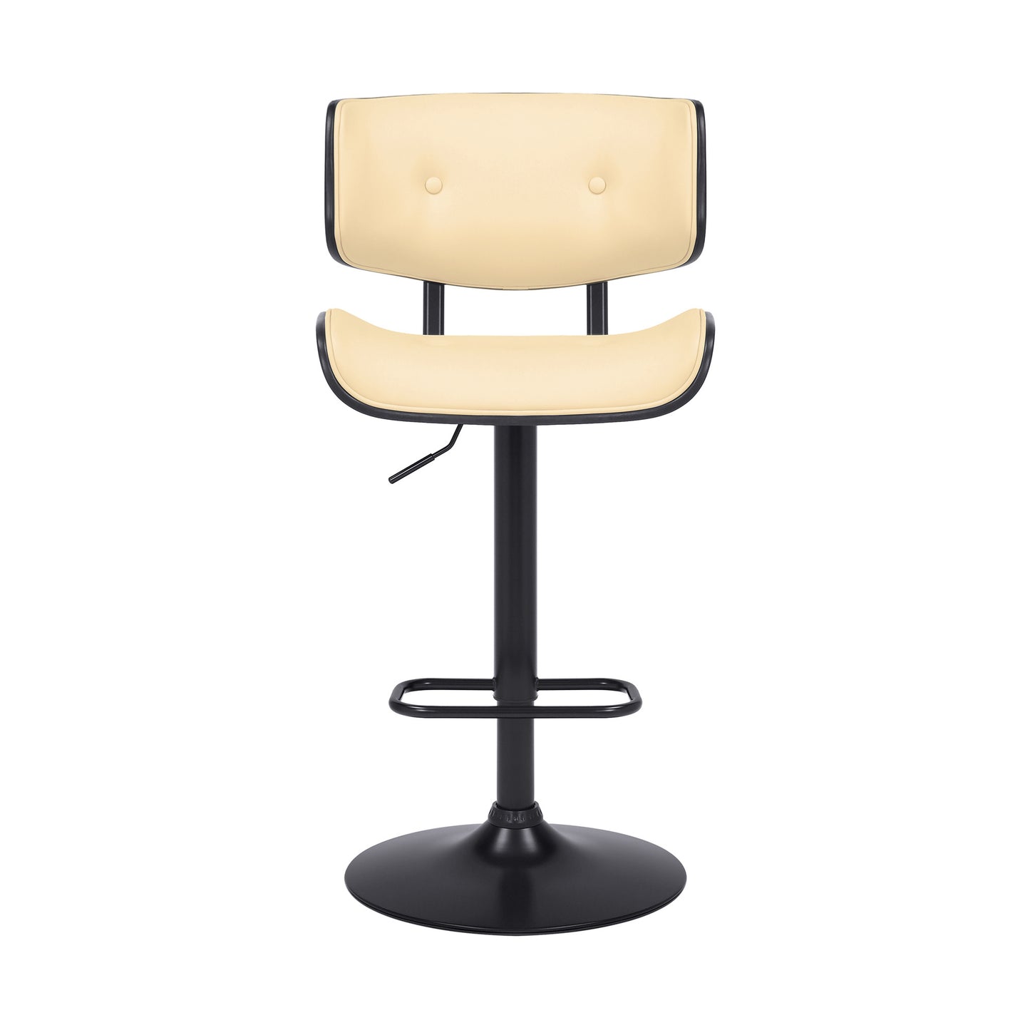 25" Cream And Black Iron Swivel Adjustable Height Bar Chair
