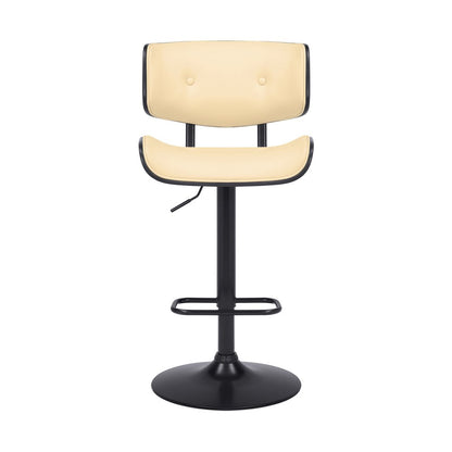 Cream and Black Fabric and Iron Adjustable Height Swivel Bar Chair