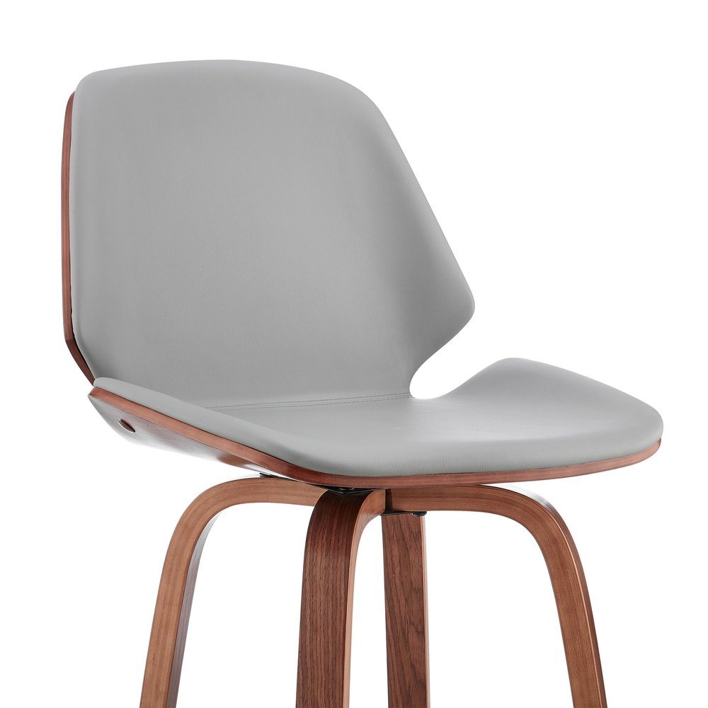 26" Gray And Brown Fabric And Wood Counter Height Swivel Bar Chair