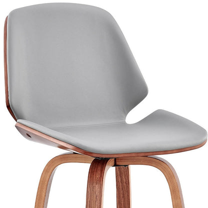 26" Gray And Brown Fabric And Wood Counter Height Swivel Bar Chair