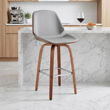 26" Gray And Brown Swivel Counter Height Bar Chair