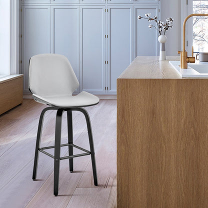 26" Gray And Black Fabric And Iron Counter Height Swivel Bar Chair