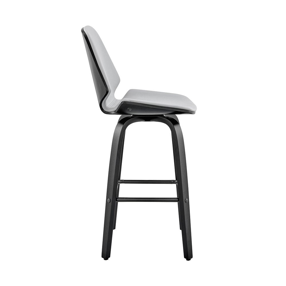 26" Gray And Black Fabric And Iron Counter Height Swivel Bar Chair