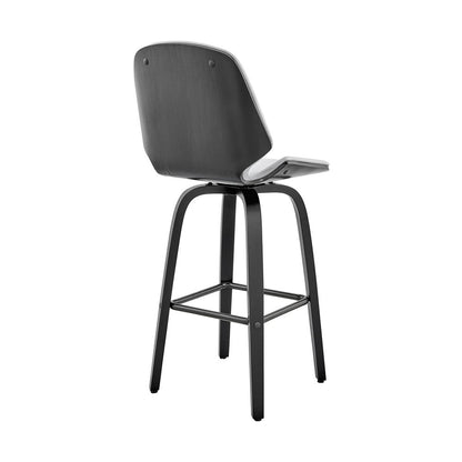 26" Gray And Black Fabric And Iron Counter Height Swivel Bar Chair