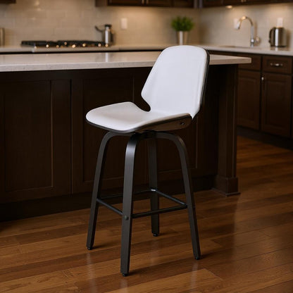 26" Gray And Black Fabric And Iron Counter Height Swivel Bar Chair