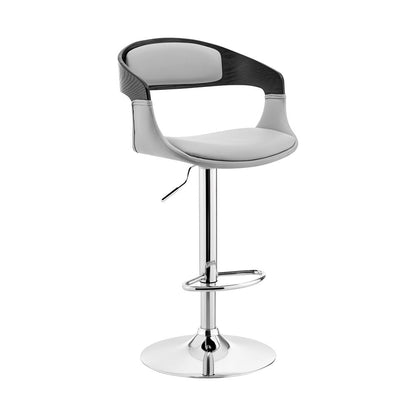 Gray And Silver Fabric And Iron Low Back Adjustable Height Swivel Bar Chair