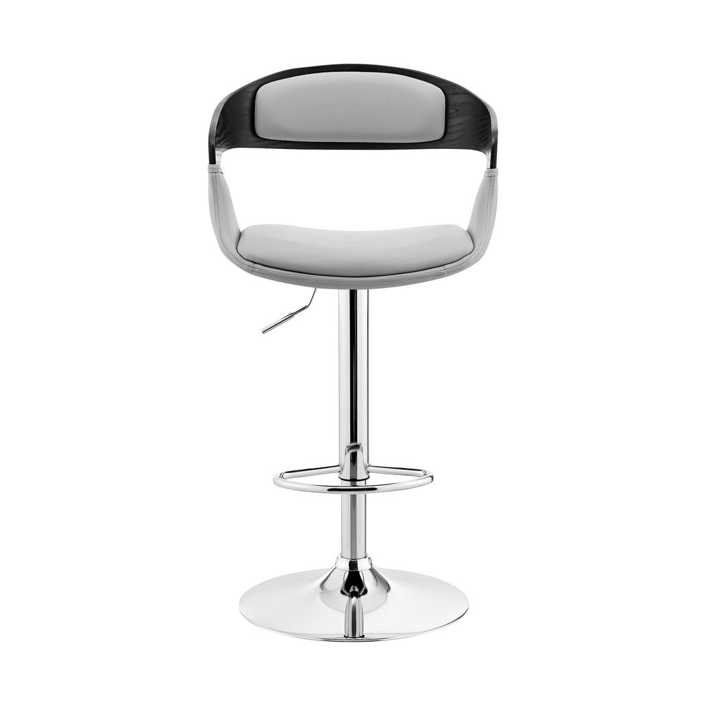 Gray And Silver Fabric And Iron Low Back Adjustable Height Swivel Bar Chair