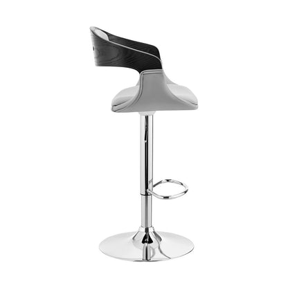 Gray And Silver Fabric And Iron Low Back Adjustable Height Swivel Bar Chair