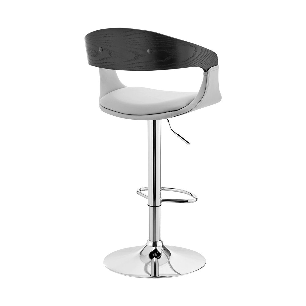 Gray And Silver Fabric And Iron Low Back Adjustable Height Swivel Bar Chair