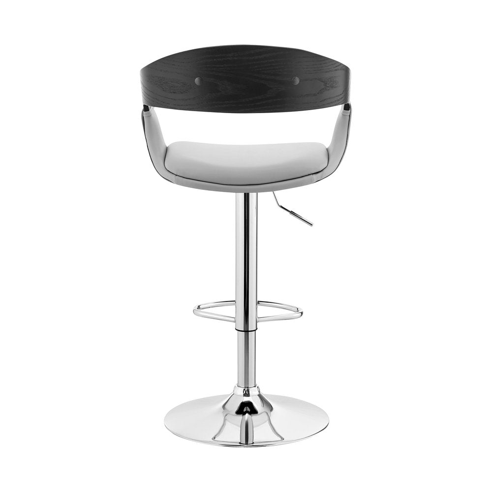 Gray And Silver Fabric And Iron Low Back Adjustable Height Swivel Bar Chair