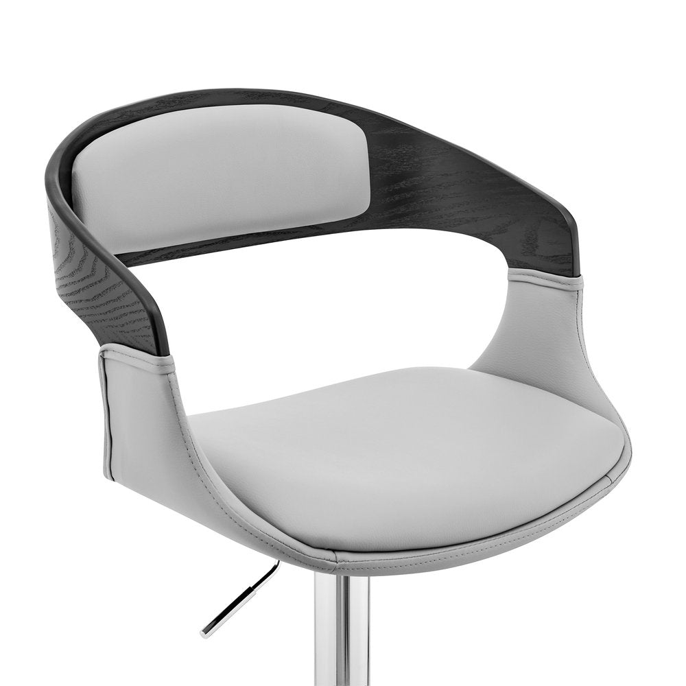 Gray And Silver Fabric And Iron Low Back Adjustable Height Swivel Bar Chair